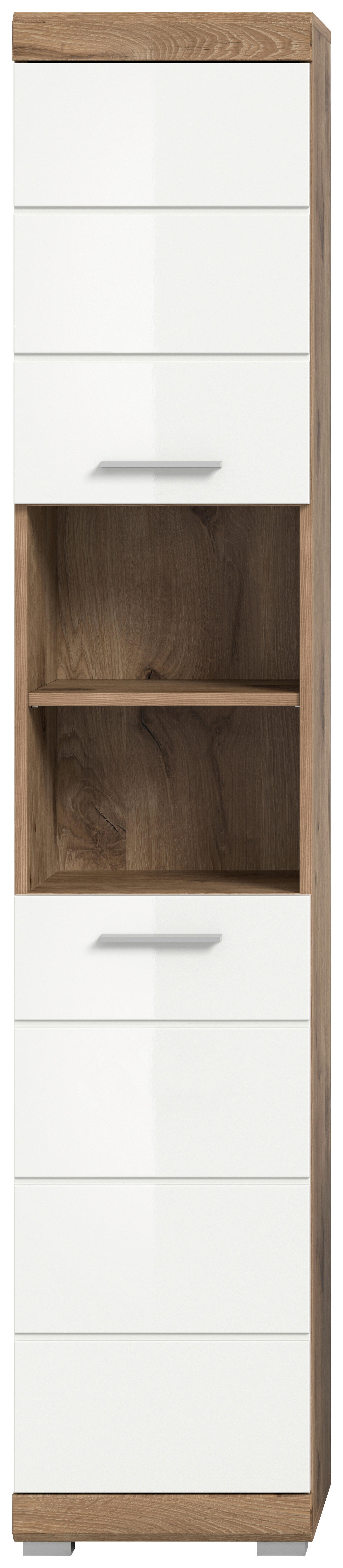 Hochschrank Wave Oak Nachbildung weiß Hochglanz B/H/T: ca. 37x191x31 cm Wave - weiß/Oak (37,00/191,00/31,00cm)