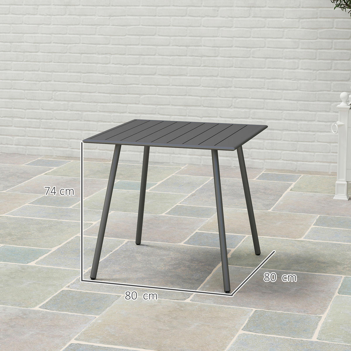 Outsunny Gartentisch grau Stahl B/H/L: ca. 80x74x80 cm Gartentisch - grau (80,00/80,00/74,00cm) - Outsunny