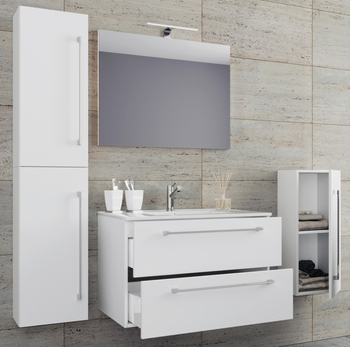Waschplatz 5tlg-Badinos weiß B/H/T: ca. 80x50x46 cm 5tlg-Badinos - weiß (80,00/50,00/46,00cm) - VCM Möbel