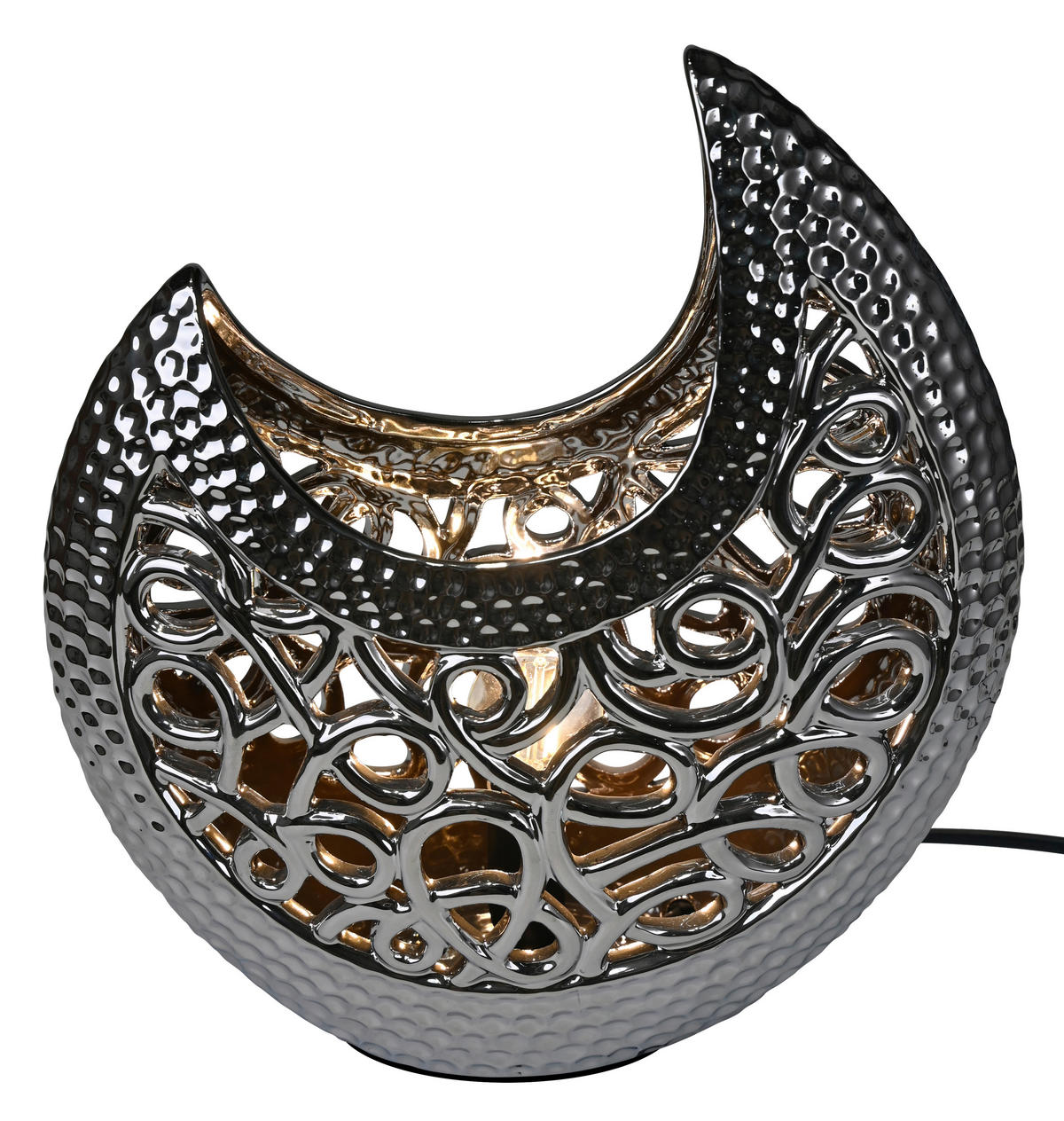 POCOline Keramik_Tischleuchte silber Keramik B/H/L: ca. 16x36x30 cm E14 1 Brennstellen Tischleuchte-Keramik_Adelina - silber (30,00/16,00/36,00cm) - POCOline