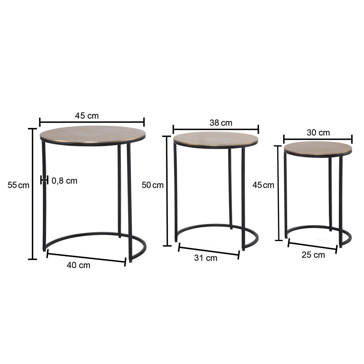 Beistelltisch 3er.-Set. gold schwarz B/H/T: ca. 45x55x45 cm 3er.-Set. - gold/schwarz (45,00/55,00/45,00cm) - Wohnling