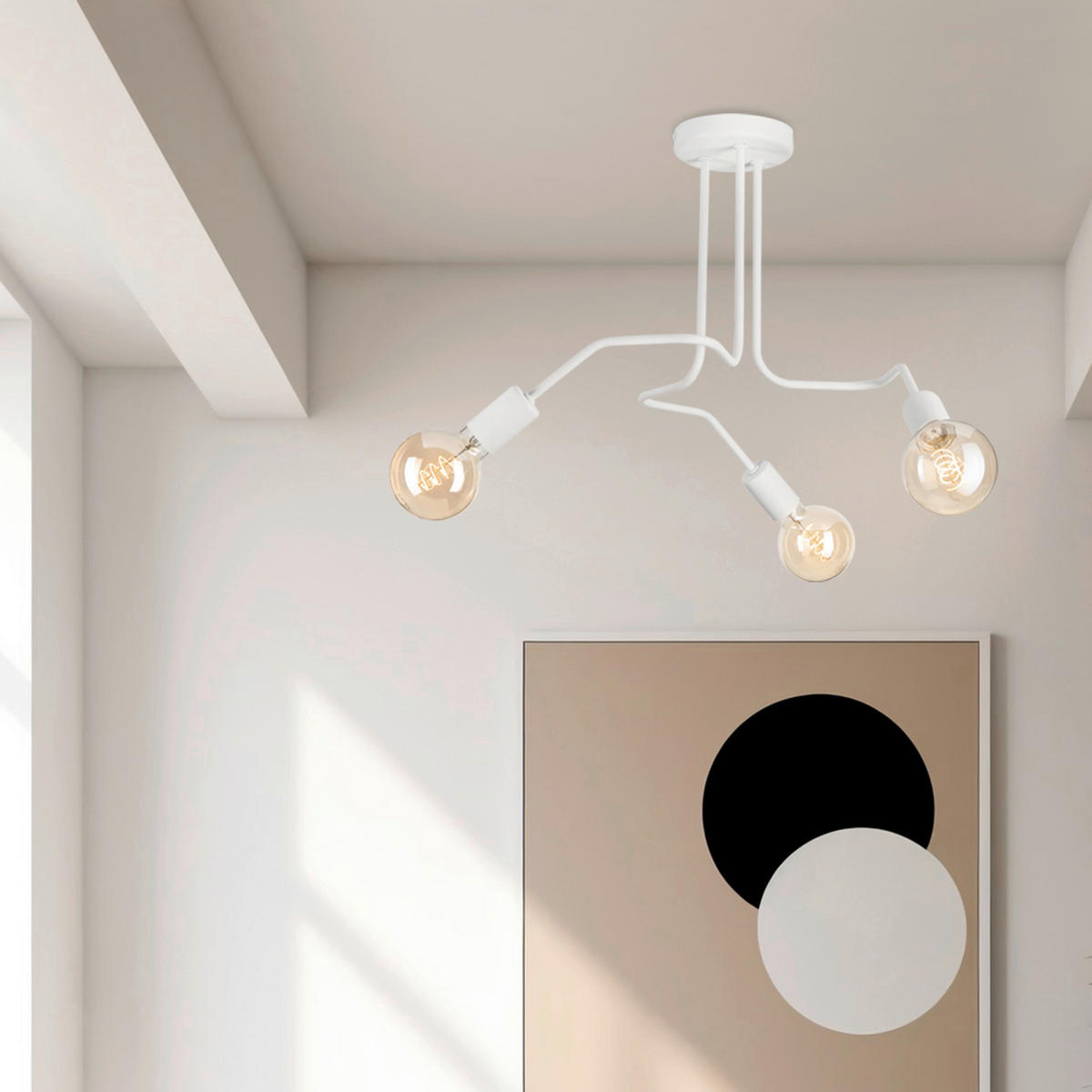 Lamkur Deckenleuchte DOMINO 51185 weiß Stahl H/L: ca. 40x55 cm E27 3 Brennstellen Domino - weiß (55,00cm) - Lamkur