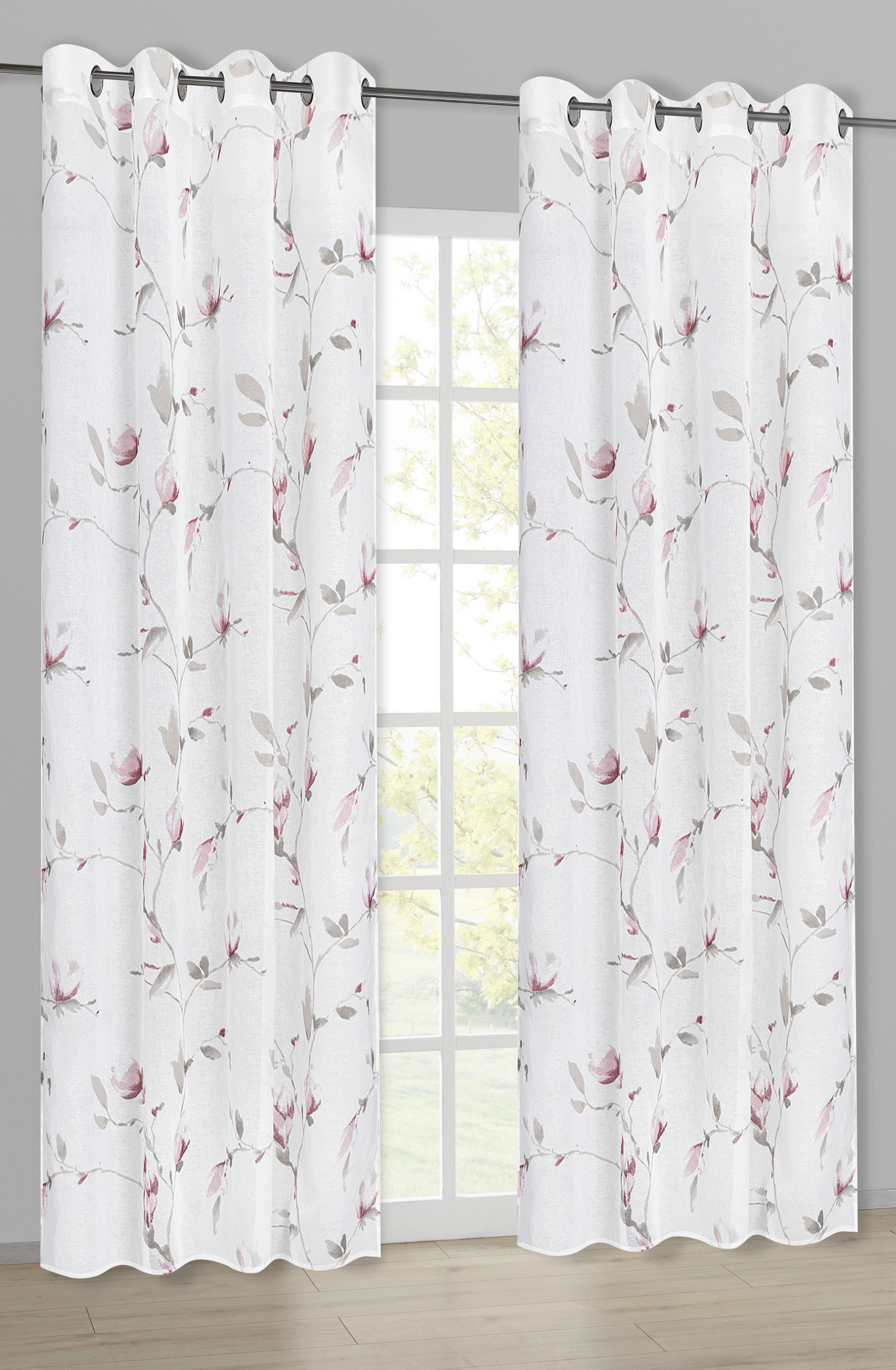 Ösenvorhang Blumen rosa B/L: ca. 145x245 cm Blumen - rot/rosa (145,00/245,00cm) - Happy Home