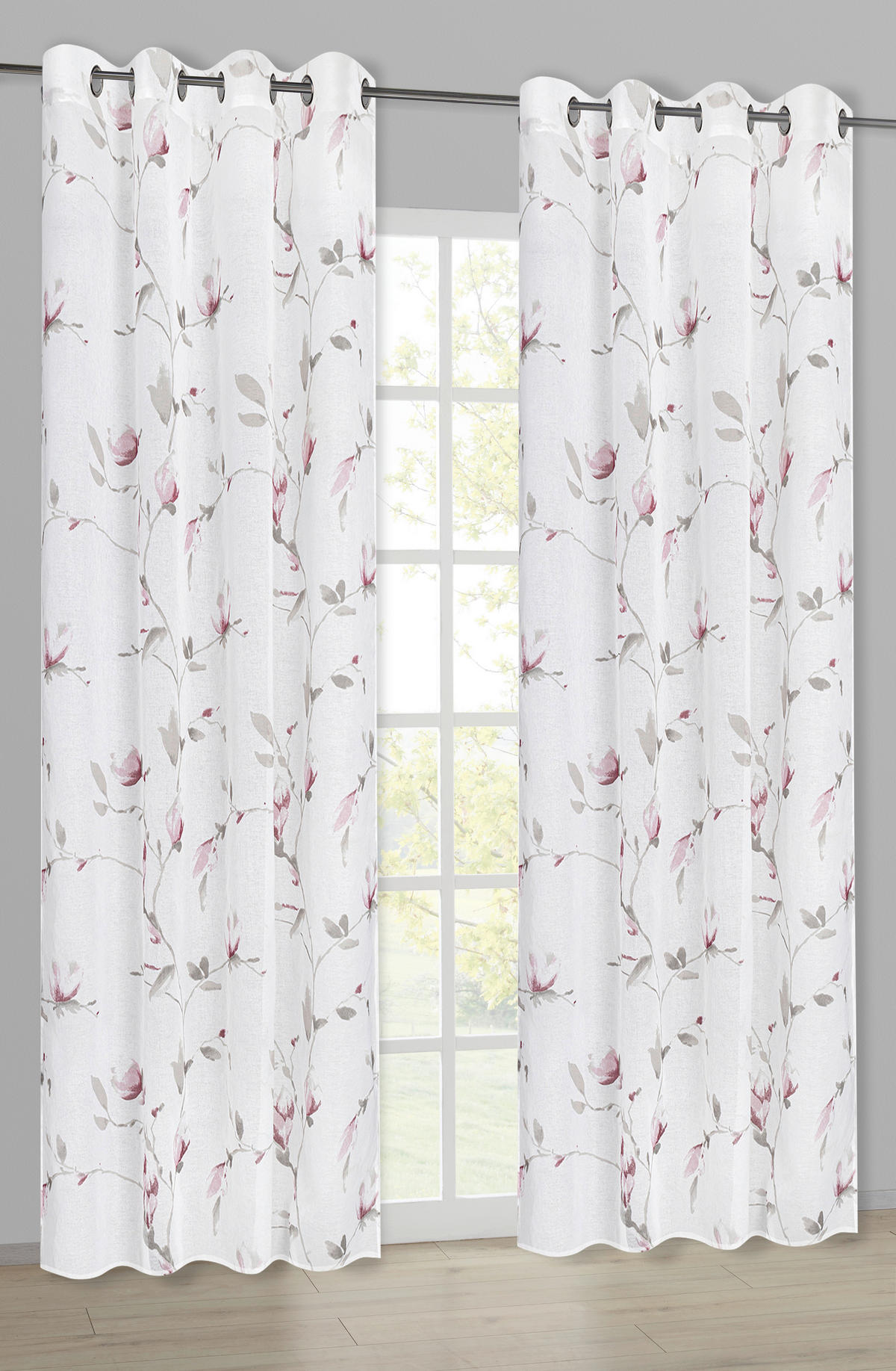 Ösenvorhang Blumen rosa B/L: ca. 145x245 cm Blumen - rot/rosa (145,00/245,00cm) - Happy Home