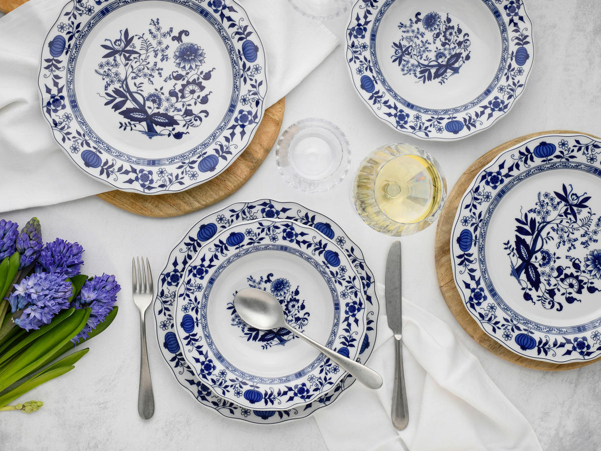 CreaTable Tafelservice Flora Zwiebelmuster blau Porzellan 12 tlg. Flora Zwiebelmuster - blau/weiß - CreaTable