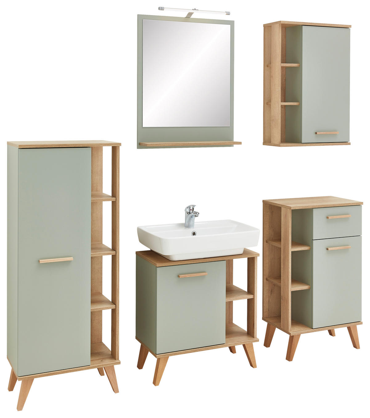 Badezimmer-Set Quickset 963 salbei Nachbildung Eiche Riviera Nachbildung B/H/T: ca. 161,5x200x33 cm Quickset 963 - Eiche/salbei (161,50/200,00/33,00cm) - Pelipal