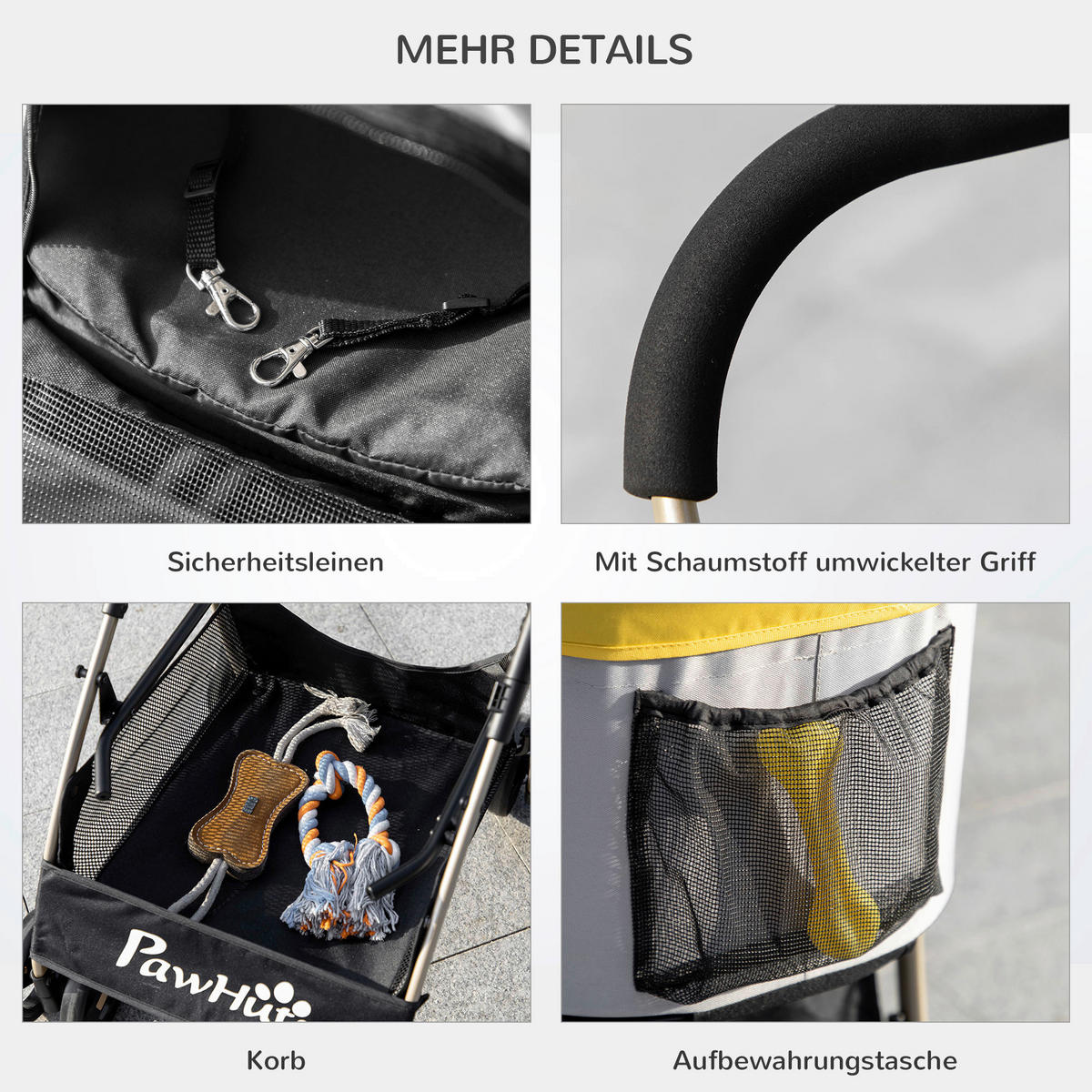 PawHut Hunde-Zubehör gelb Edelstahl B/H/L: ca. 49,5x82x98 cm Hundetrolley - gelb (98,00/49,50/82,00cm) - PawHut