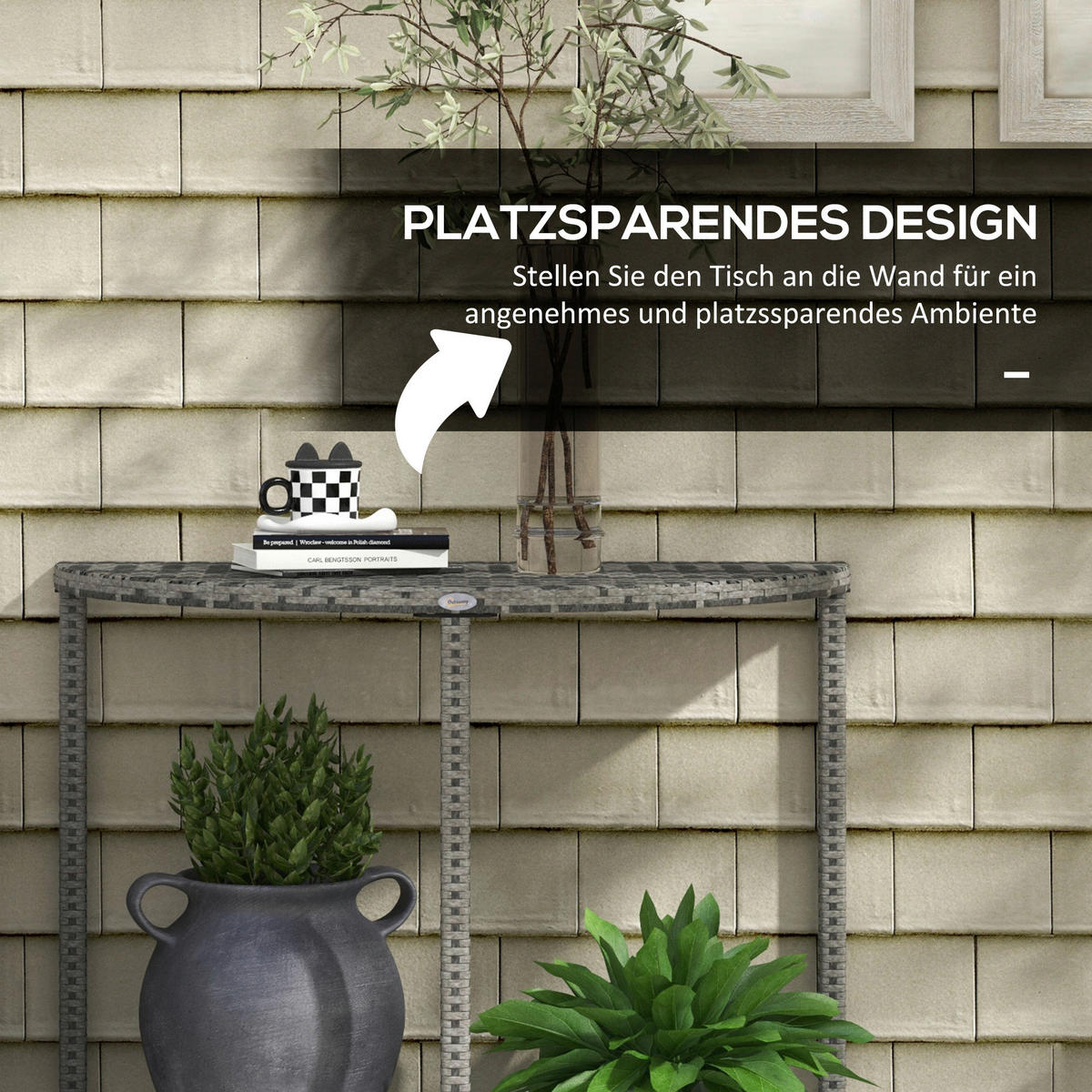 Outsunny Beistelltisch grau Polyrattan B/H/L: ca. 50x100x74 cm Rattan_Beistelltisch - grau (74,00/50,00/100,00cm) - Outsunny