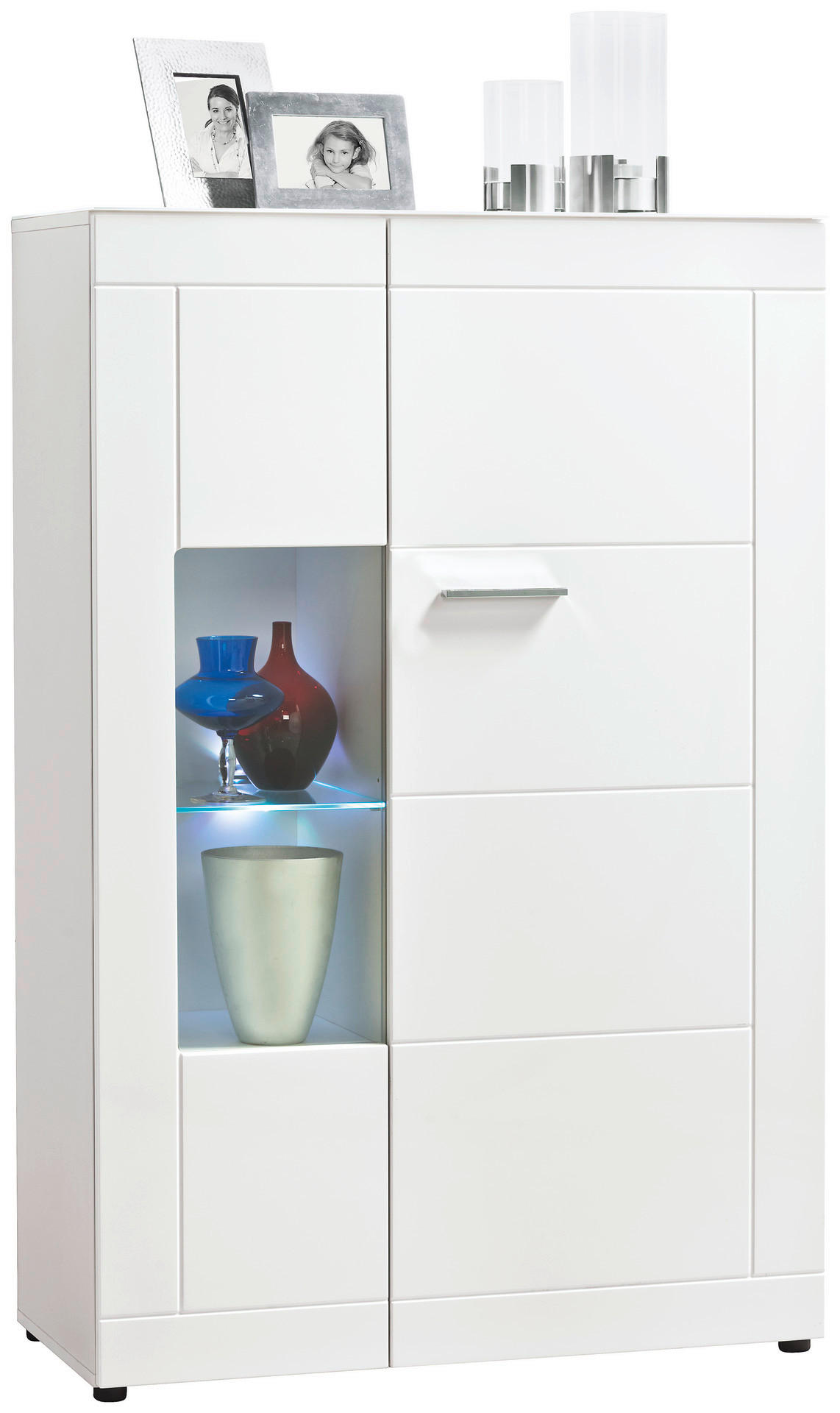 Standvitrine Atlanta weiß weiß Hochglanz B/H/T: ca. 90x137x40 cm Atlanta - weiß/silber (90,00/137,00/40,00cm)