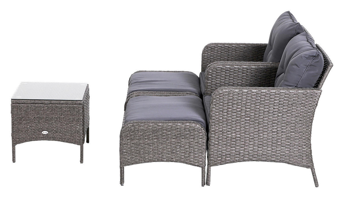 Outsunny Gartensitzgruppe dunkelgrau Polyrattan Gartengarnitur_5tlg. - dunkelgrau - Outsunny