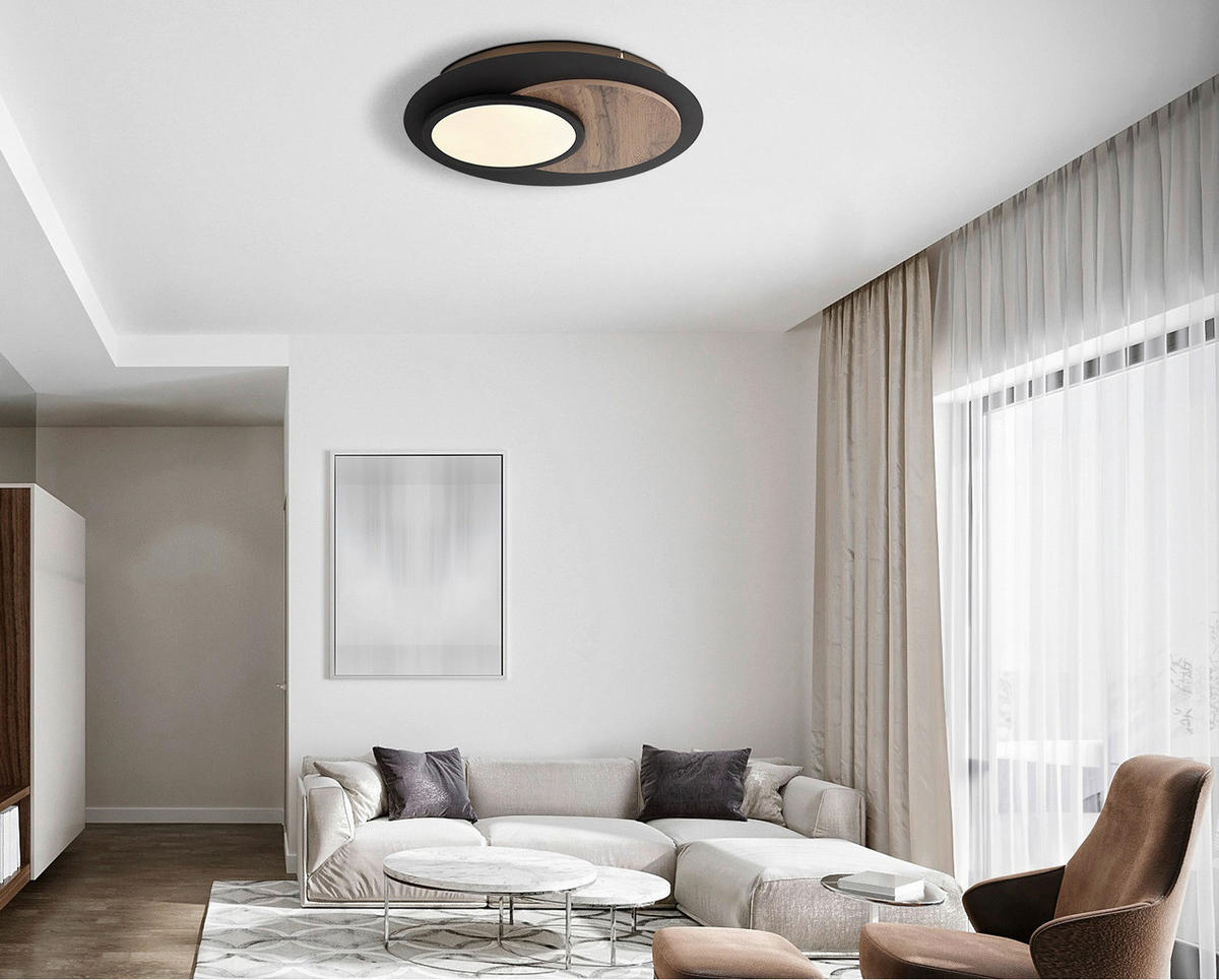 GLOBO Deckenleuchte mattschwarz Opal MDF Metall H/D: ca. 5,6x48 cm 1 Brennstellen Kory - Opal/mattschwarz (48,00/5,60cm) - GLOBO