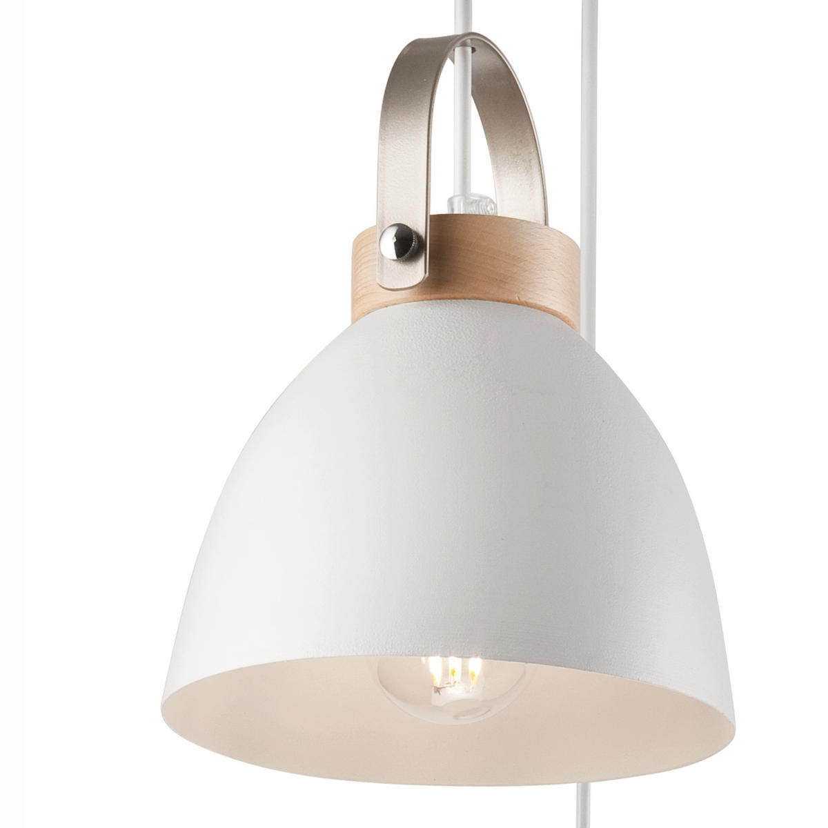 Lamkur Pendelleuchte DANIELLE 31811 weiß Holz Stahl H/L: ca. 79x37 cm E27 3 Brennstellen Danielle - weiß (37,00cm) - Lamkur