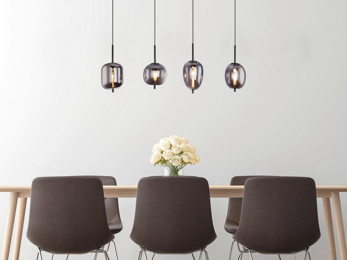 GLOBO Pendelleuchte BLACKY 15345-4 schwarz Metall Rauchglas B/H/L: ca. 18,5x120x100 cm E14 4 Brennstellen Pendelleuchte_Blacky 4flg. - schwarz (100,00/18,50/120,00cm) - GLOBO