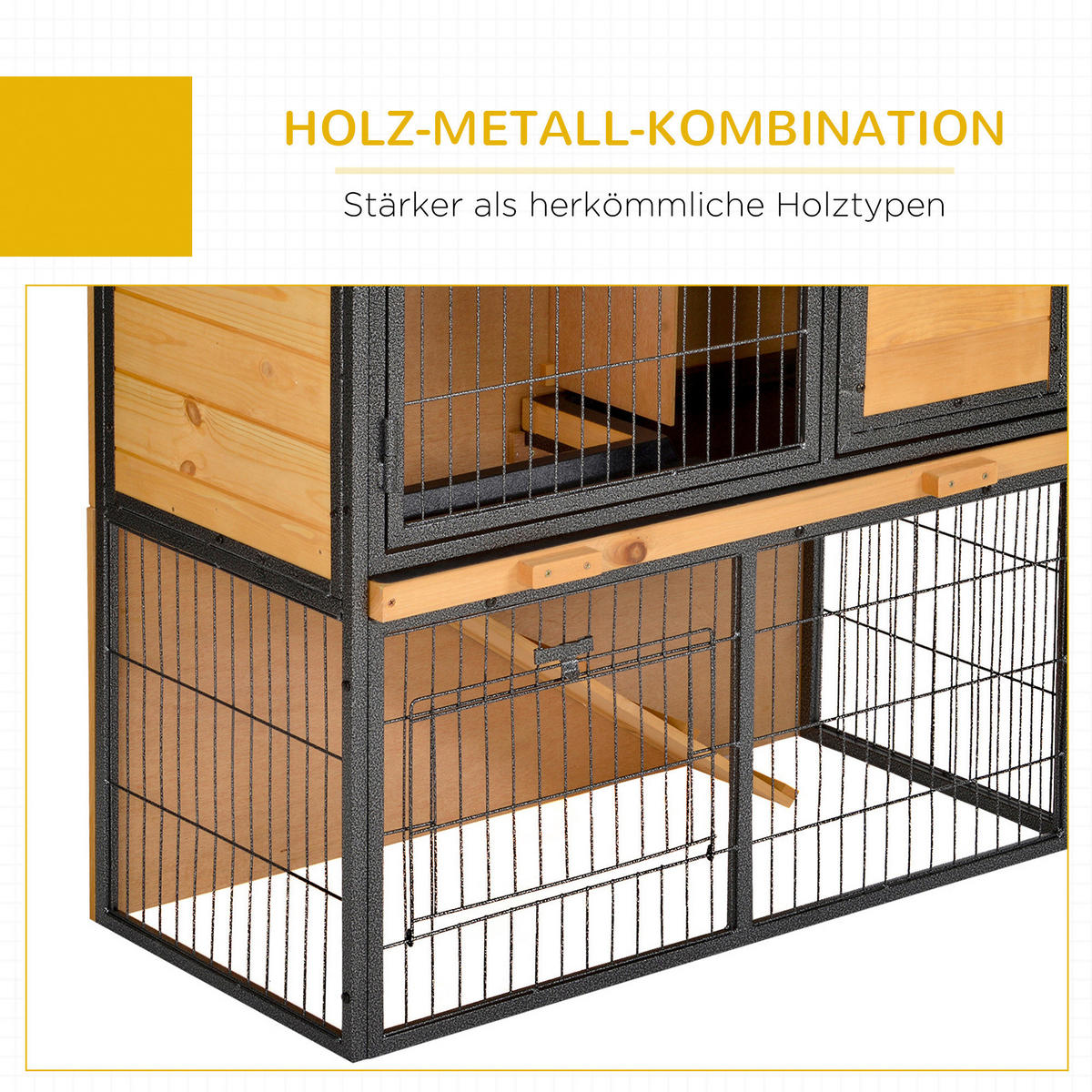 PawHut Kleintierstall schwarz Holz B/H/L: ca. 45x81x89,5 cm Kleintierstall - gelb/schwarz (89,50/45,00/81,00cm) - PawHut