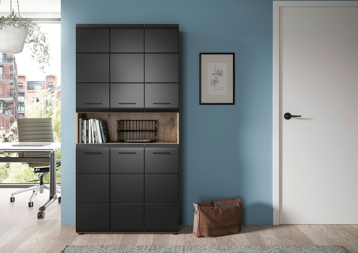 Mehrzweckschrank Ice Nox Oak Nachbildung schwarz matt B/H/T: ca. 90x185x30 cm Ice - schwarz (90,00/185,00/30,00cm) - xonox.home