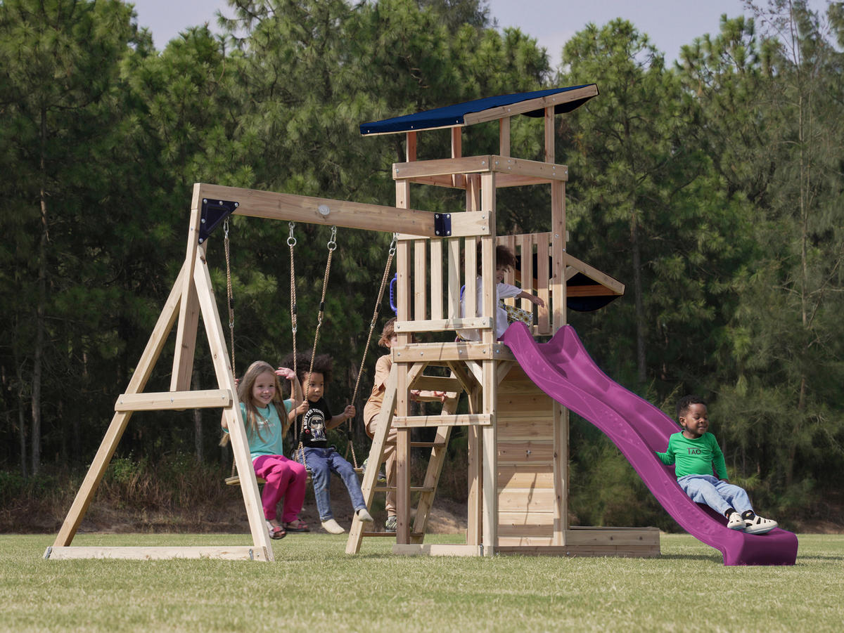 AXI Spielturm Malik braun B/H/L: ca. 345x270x336 cm Malik - lila/braun (336,00/345,00/270,00cm) - AXI