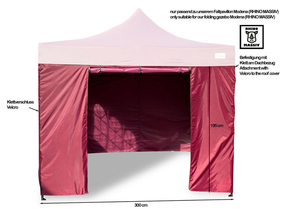 Grasekamp Seitenteile für Faltpavillon Modena Premium Line bordeaux Polyester-Mischgewebe B/H/L: ca. 300x195x300 cm Modena Premium Line - bordeaux (300,00/300,00/195,00cm) - Grasekamp