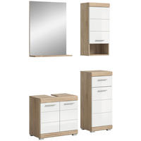Badezimmer-Set Lambada Eiche Sonoma Nachbildung weiß Hochglanz B/H/T: ca. 112x191x34 cm Lambada - Eiche/weiß (112,00/191,00/34,00cm) - xonox.home