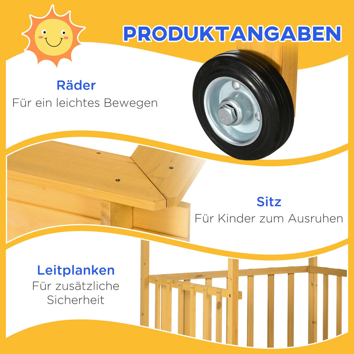 Outsunny Sandkasten natur B/H/L: ca. 129x133x137,5 cm Sandkasten - natur (137,50/129,00/133,00cm) - Outsunny
