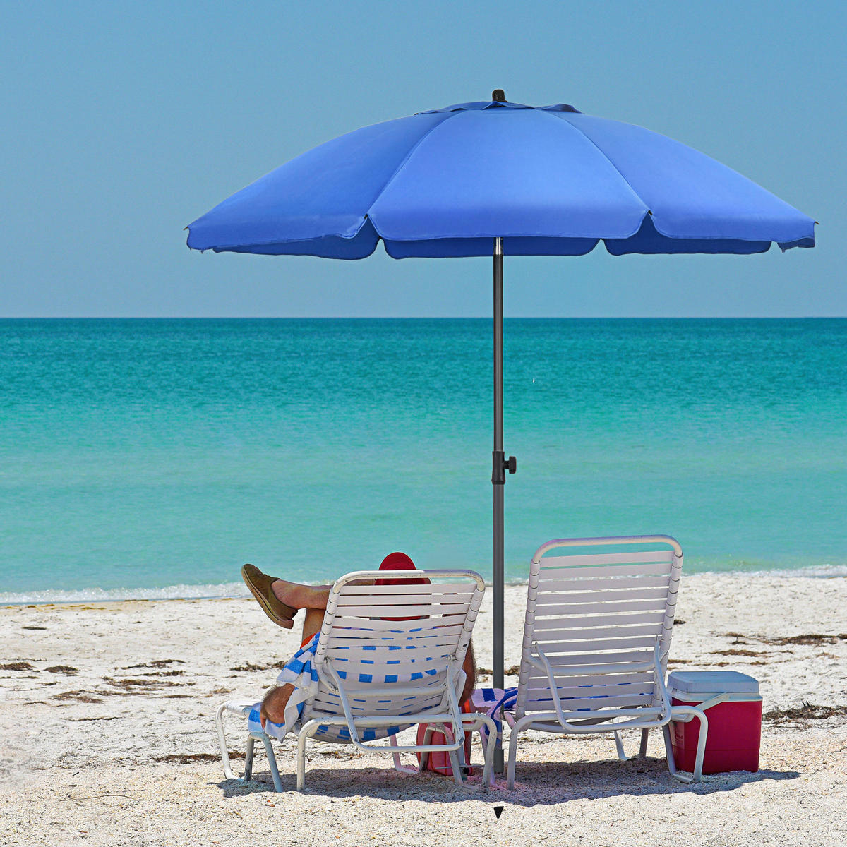 Outsunny Sonnenschirm blau Polyester B/H/L: ca. 180x209x180 cm Sonnenschirm - blau (180,00/180,00/209,00cm) - Outsunny