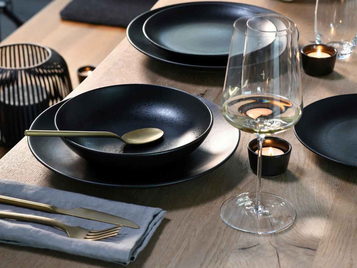 CreaTable Tafelservice Magic Black schwarz Steinzeug 12 tlg. Magic Black - schwarz - CreaTable