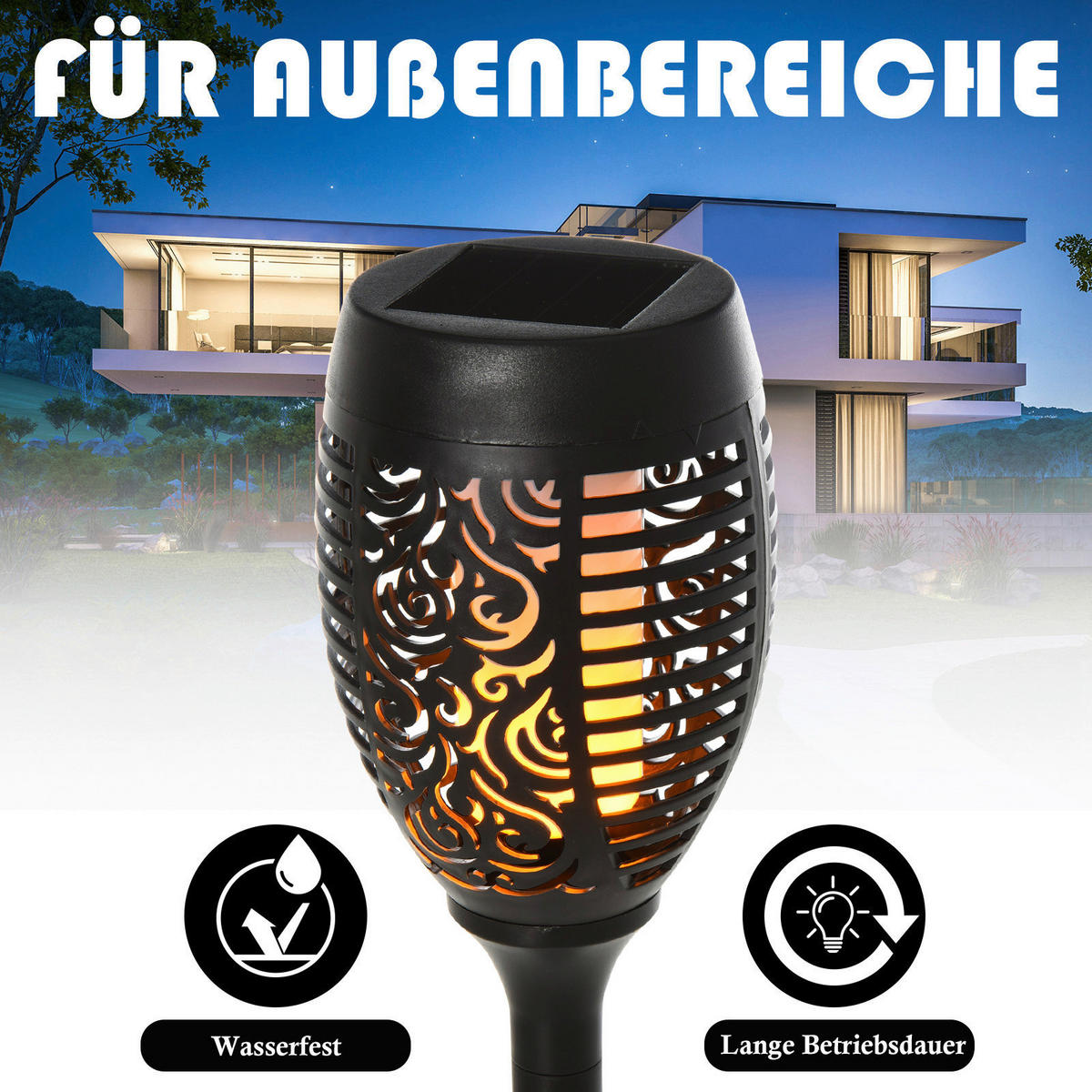 Solarleuchte im 4er-Set schwarz Kunststoff H/D: ca. 72x12 cm Solarleuchte im 4er-Set - schwarz (12,00/72,00cm) - Outsunny
