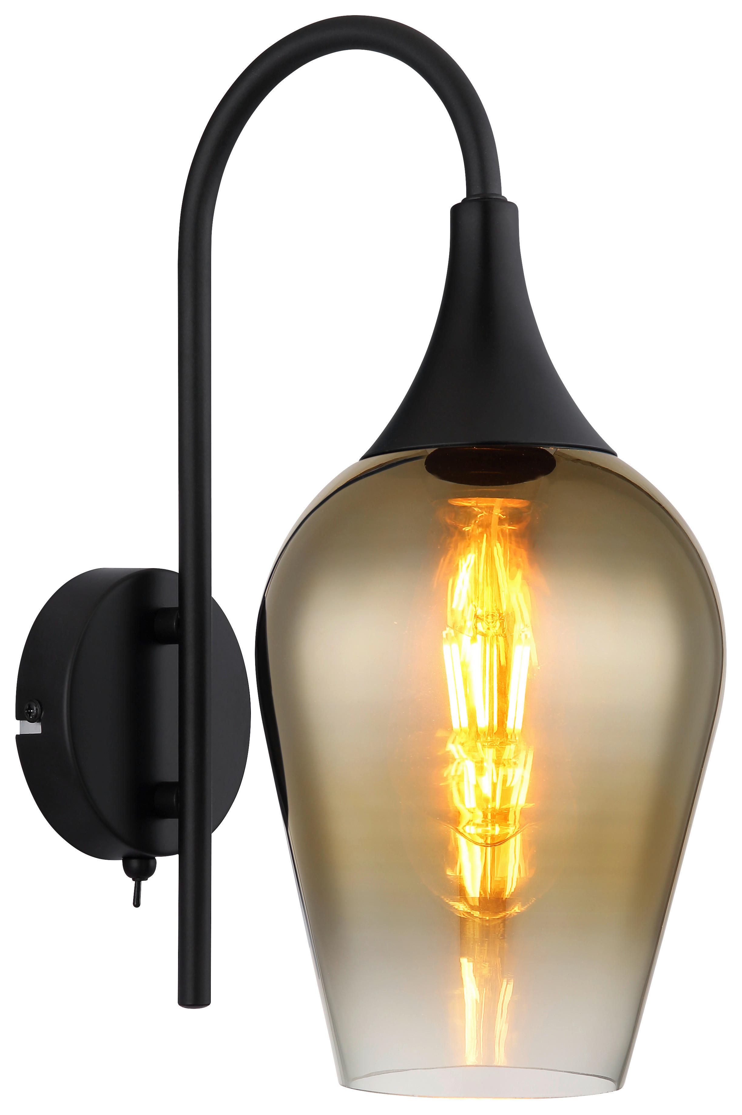 GLOBO Wandleuchte gold schwarz transparent Metall Glas B/H/T: ca. 15x36x23,5 cm E27 1 Brennstellen LAVUS - gold/schwarz (15,00/36,00/23,50cm) - GLOBO