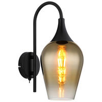 GLOBO Wandleuchte gold schwarz transparent Metall Glas B/H/T: ca. 15x36x23,5 cm E27 1 Brennstellen LAVUS - gold/schwarz (15,00/36,00/23,50cm) - GLOBO