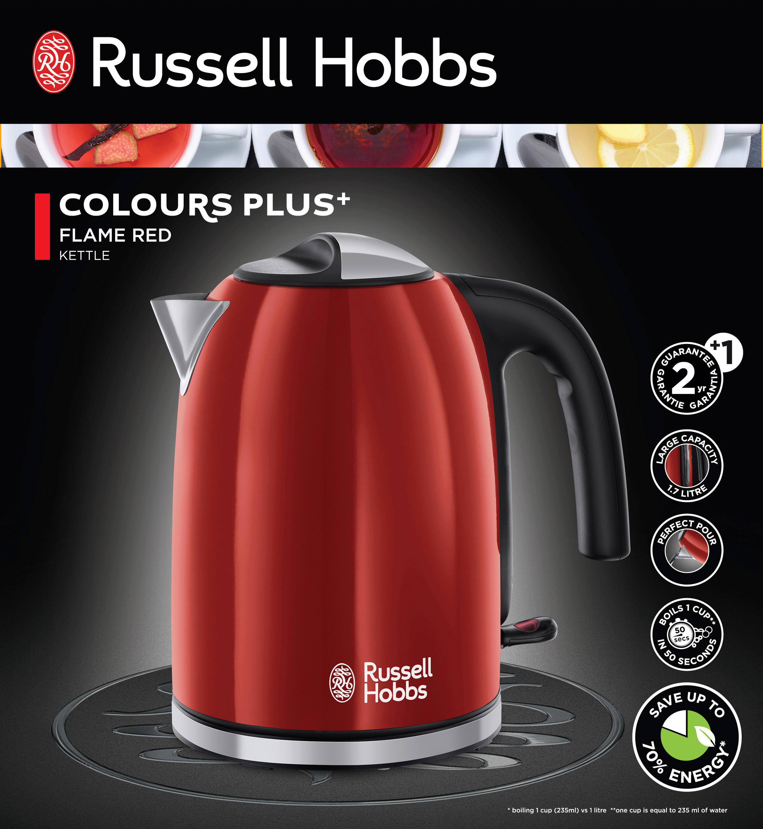 Russell Hobbs Wasserkocher 20412-70 rot Edelstahl B/H/T: ca. 24x16x24 cm ca. 1,7 l Wasserkocher_Flame_Red 20412-70 - rot (24,00/16,00/24,00cm) - Russell Hobbs