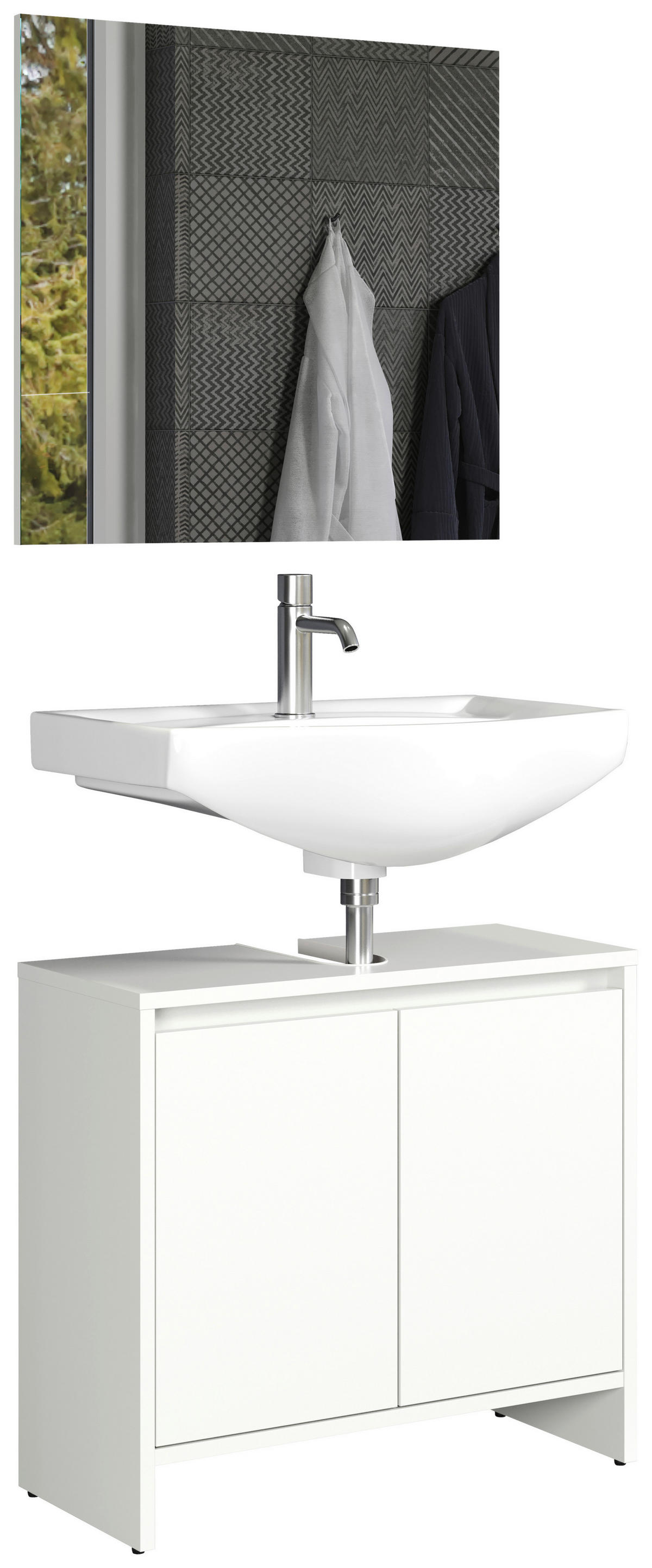 Badezimmer-Set Basix weiß matt grau B/H/T: ca. 60x164x28 cm Basix - weiß/grau (60,00/164,00/28,00cm) - Trendteam