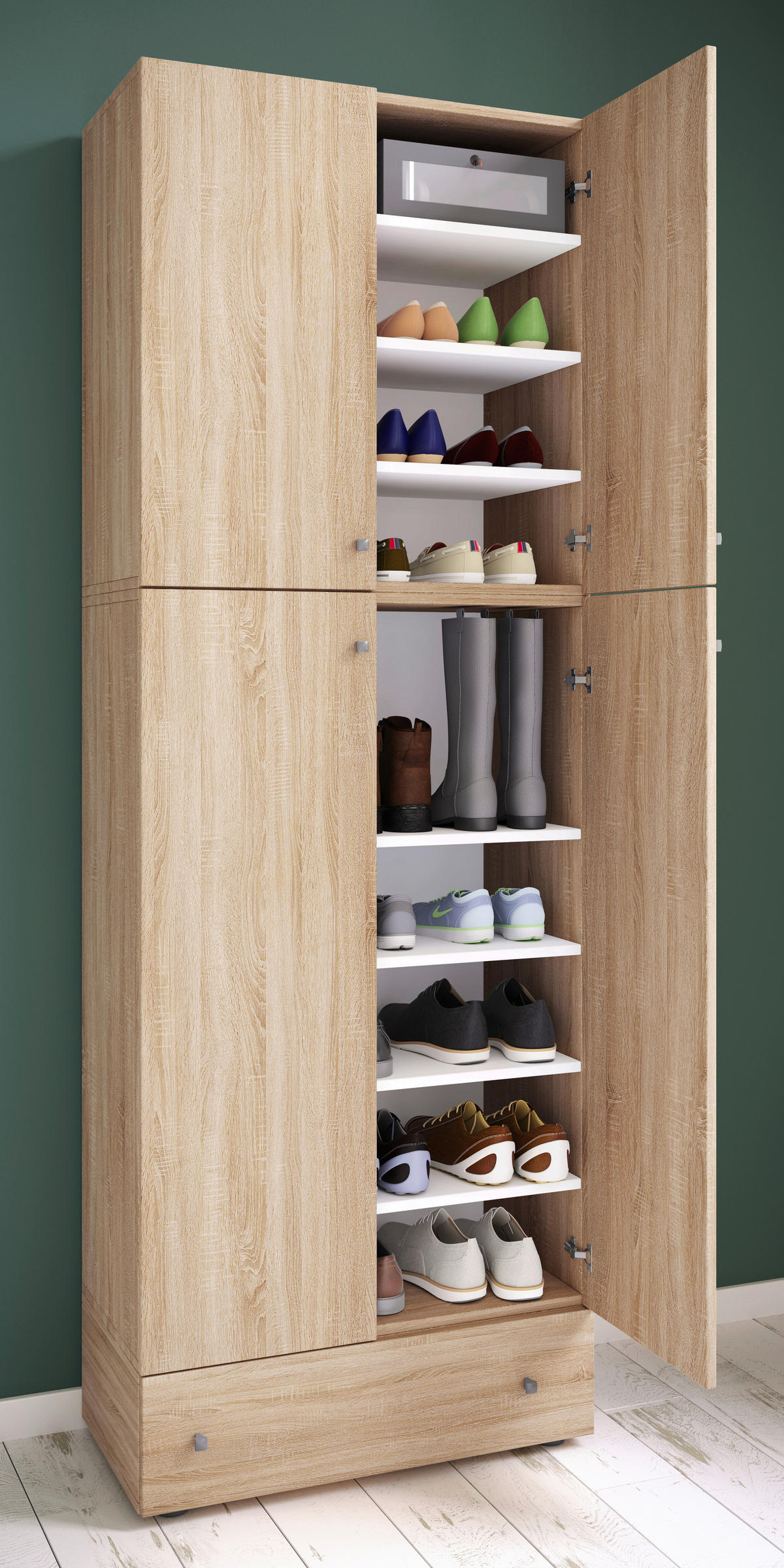 Schuhschrank Lona weiß B/H/T: ca. 70x200x39 cm Lona - weiß (70,00/200,00/39,00cm) - VCM Möbel