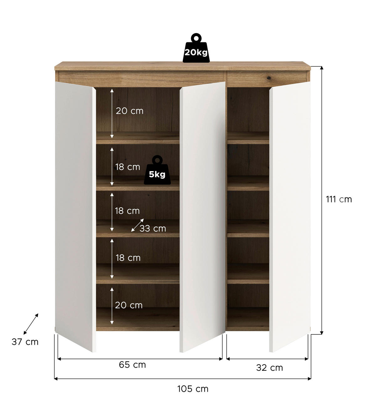 Schrank SCARPA Evoke Oak Nachbildung weiß B/H/T: ca. 105x111x37 cm SCARPA - weiß (105,00/111,00/37,00cm) - xonox.home