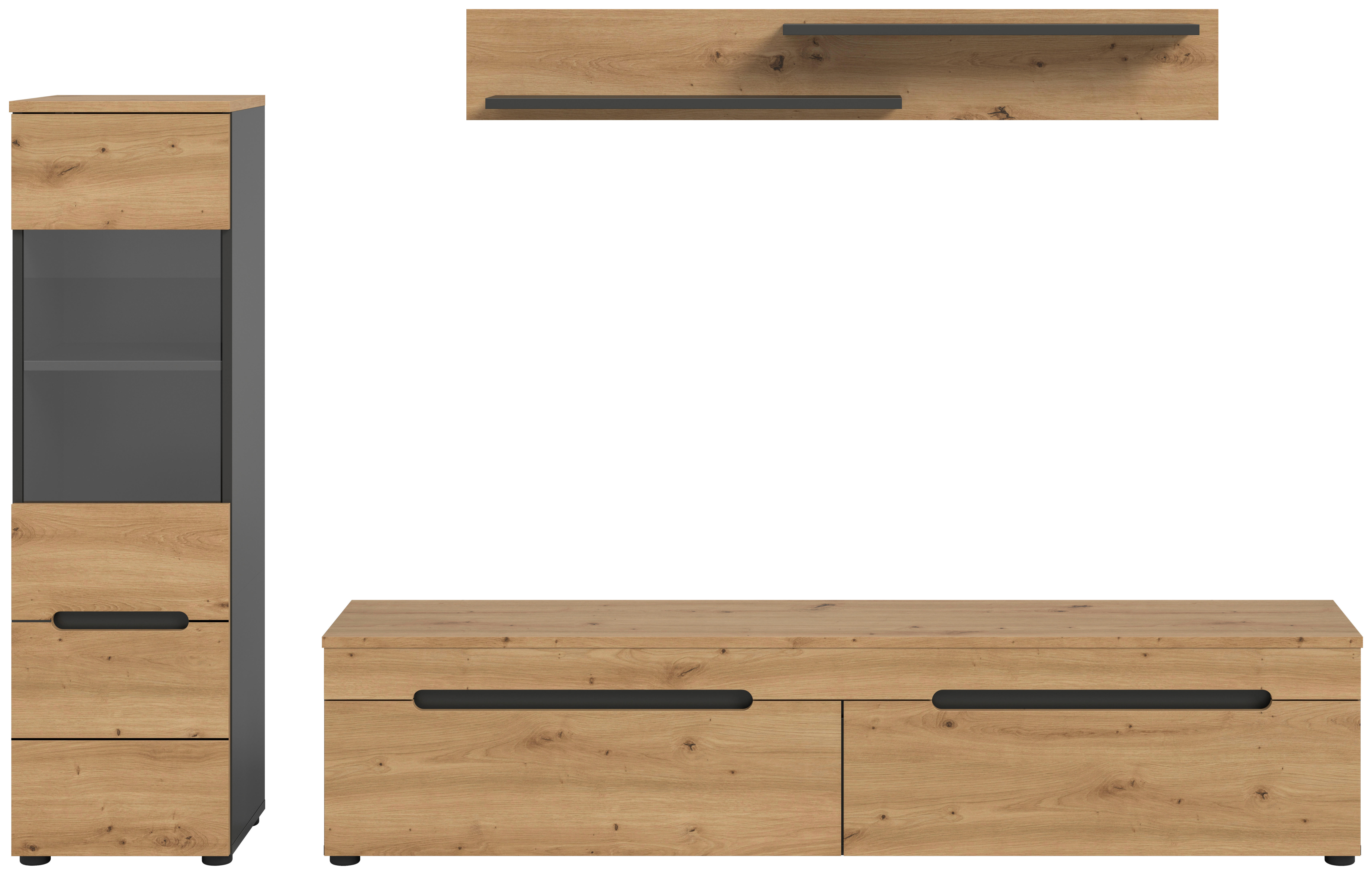 Wohnwand Canu basaltgrau Nachbildung Artisan Oak Nachbildung B/H/T: ca. 221x141x33 cm Canu - basaltgrau (221,00/141,00/33,00cm) - xonox.home