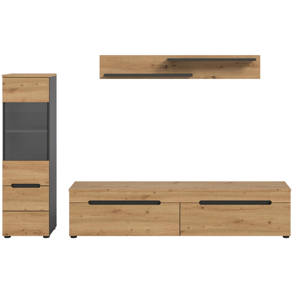 Thumbnail - Wohnwand Canu basaltgrau Nachbildung Artisan Oak Nachbildung B/H/T: ca. 221x141x33 cm