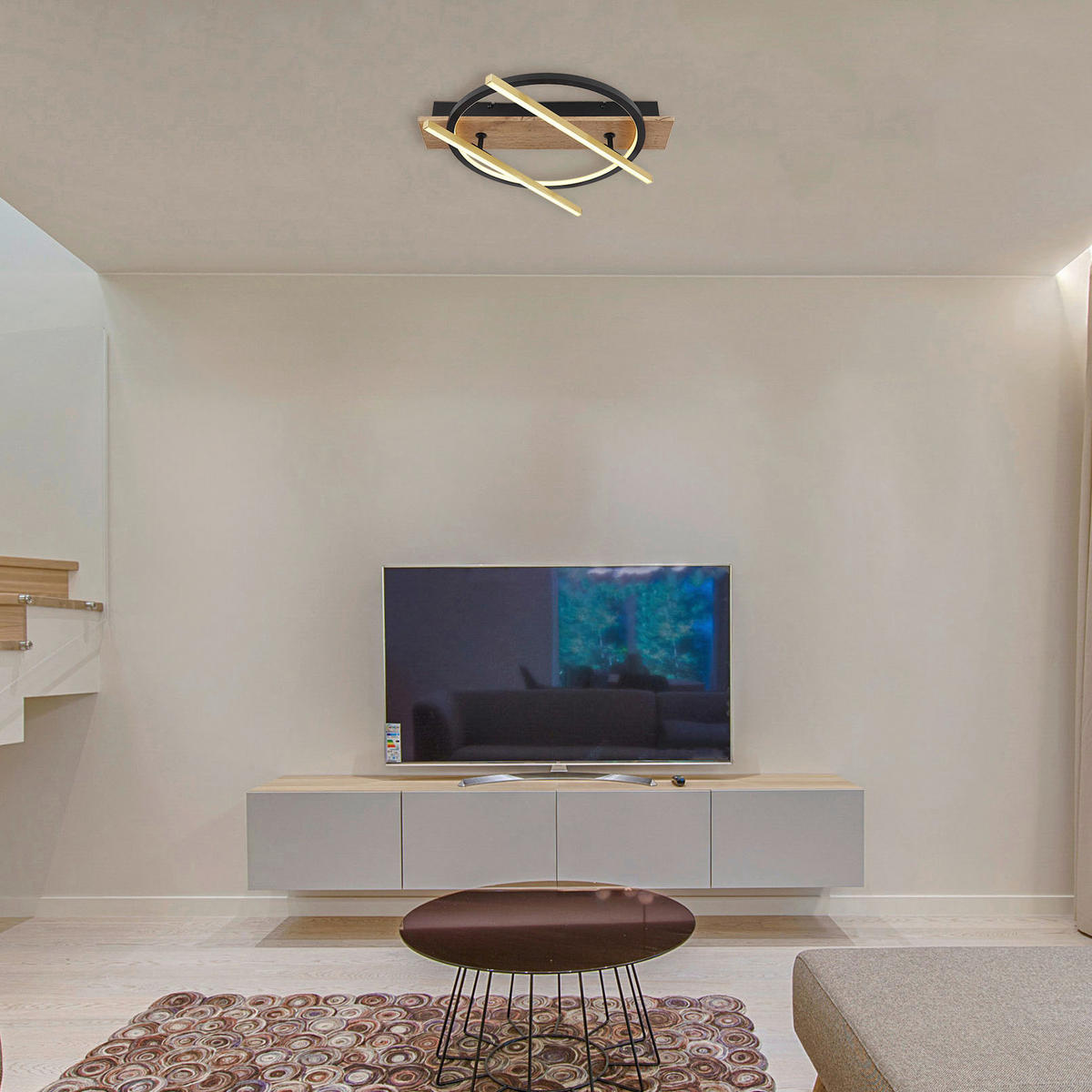 GLOBO LED-Deckenleuchte messing schwarz dunkelbraun Aluminium Metall MDF B/H/T: ca. 40x9x44 cm BEATRIX - messing/dunkelbraun (40,00/9,00/44,00cm) - GLOBO