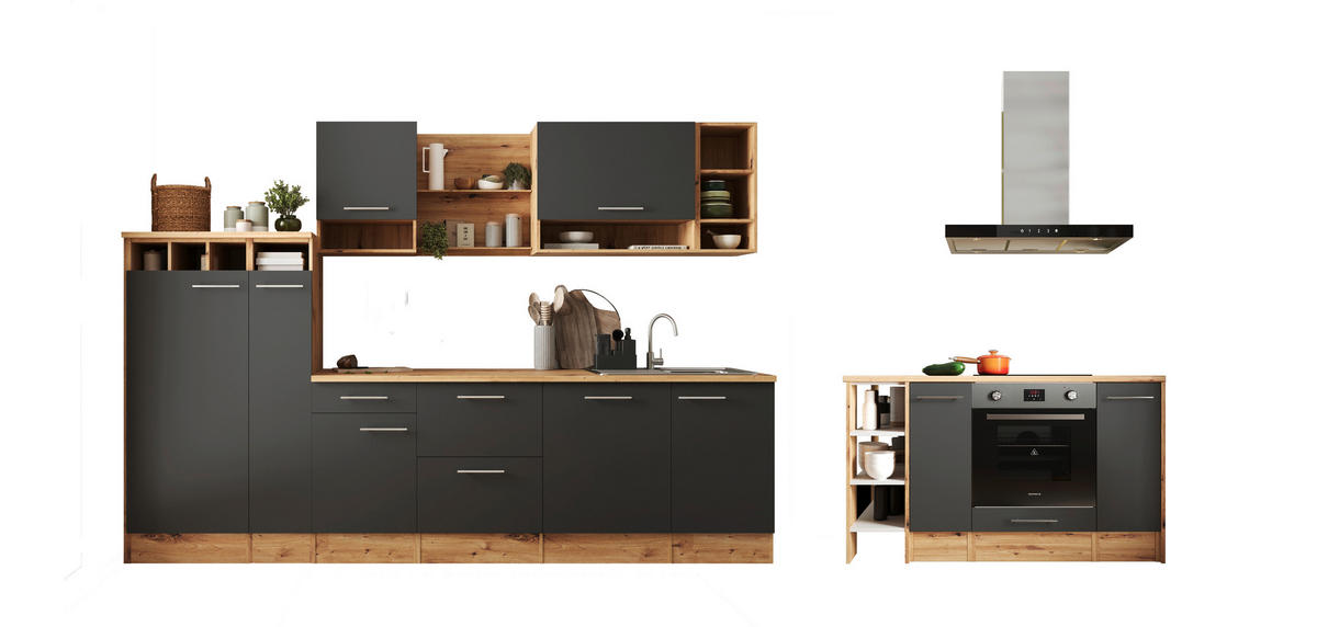 Respekta Winkelküche Hilde grau matt B/H/T: ca. 310x205x60 cm Hilde - Eiche/grau (310,00/205,00/60,00cm) - Respekta