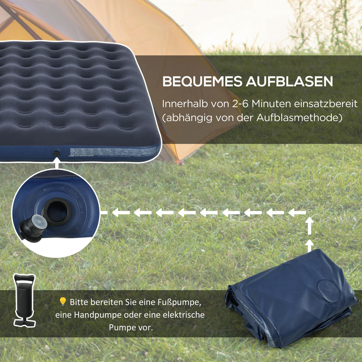 Outsunny Luftmatratze blau Kunststoff B/H/L: ca. 152x22x203 cm Luftmatratze - blau (203,00/152,00/22,00cm) - Outsunny