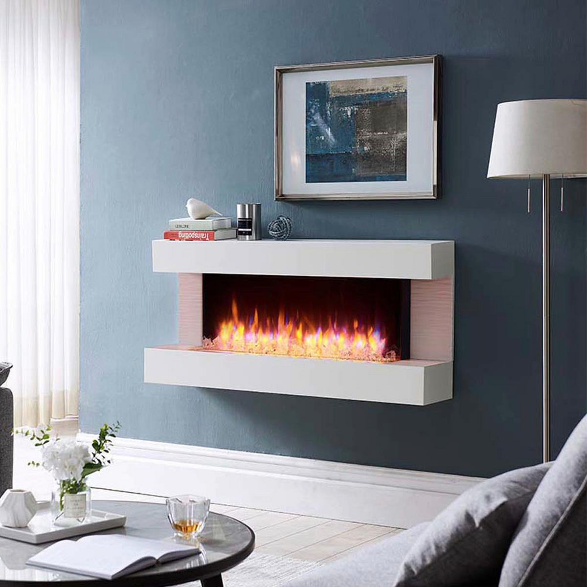Balderia Wandkamin Helia weiß MDF B/H/T: ca. 127x60x25 cm Elekt.-Kamin Helia EF197A-MT197D - weiß (127,00/60,00/25,00cm) - Balderia