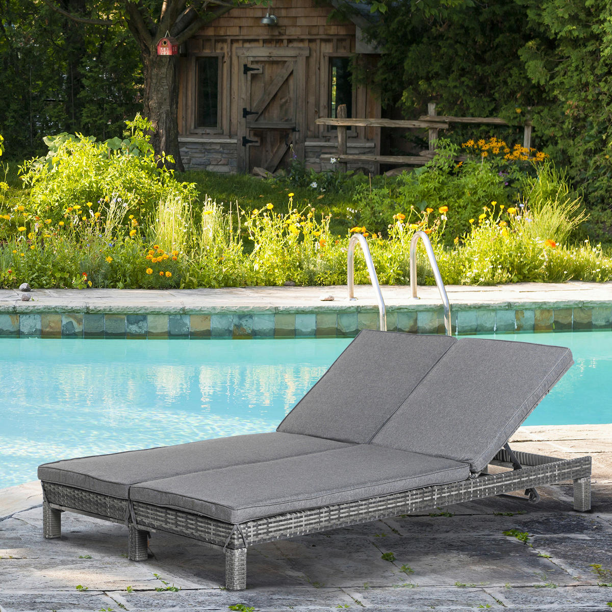 Outsunny Doppelliege grau Metall B/H/L: ca. 120x28x195 cm Doppelliege - grau (195,00/120,00/28,00cm) - Outsunny