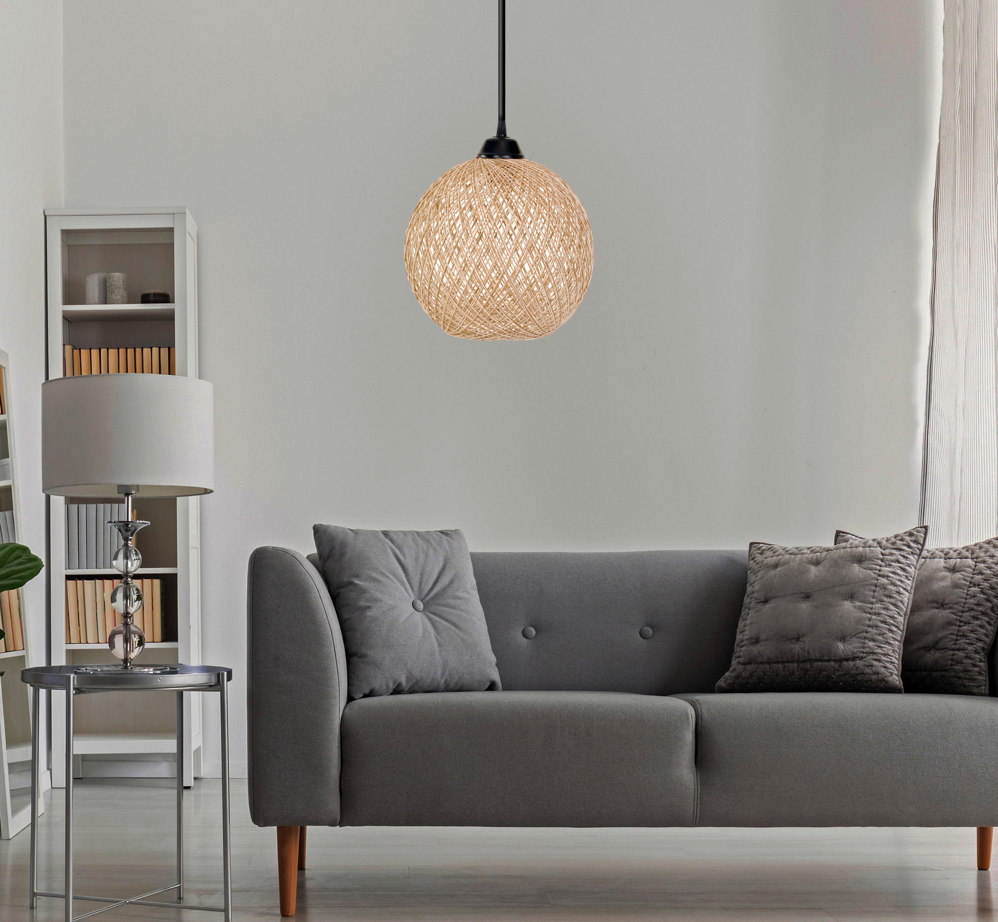 Thumbnail - Opviq Pendelleuchte weiß braun B/H/T/L: ca. 22x55x24x22 cm E27 1 Brennstellen