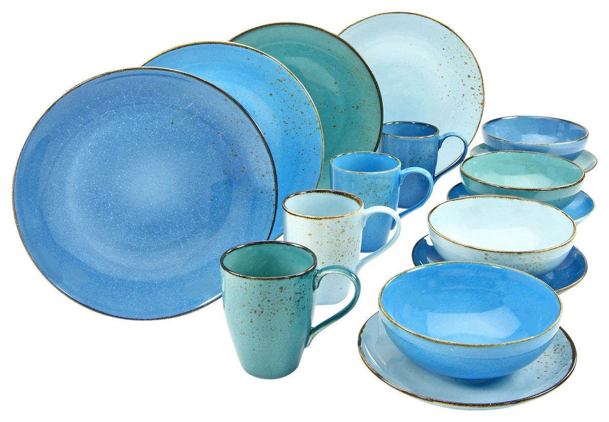 CreaTable Kombiservice Nature Collection Aqua blau Keramik 16 tlg. Nature Collection Aqua - blau - CreaTable