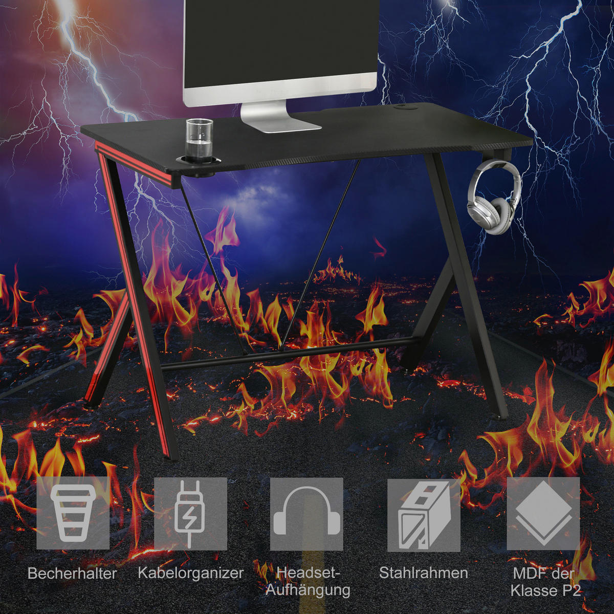 Gaming-Schreibtisch 836-206V01 schwarz B/H/T: ca. 105x75x55 cm 836-206V01 - schwarz (105,00/75,00/55,00cm) - HOMCOM