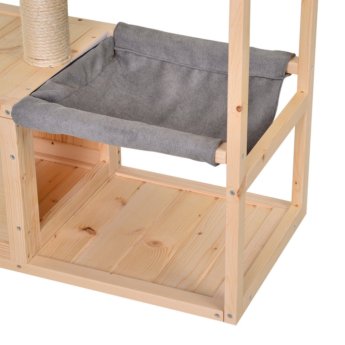 PawHut Katzenhaus natur Holz Katzenhaus mit Hängematte - natur - PawHut