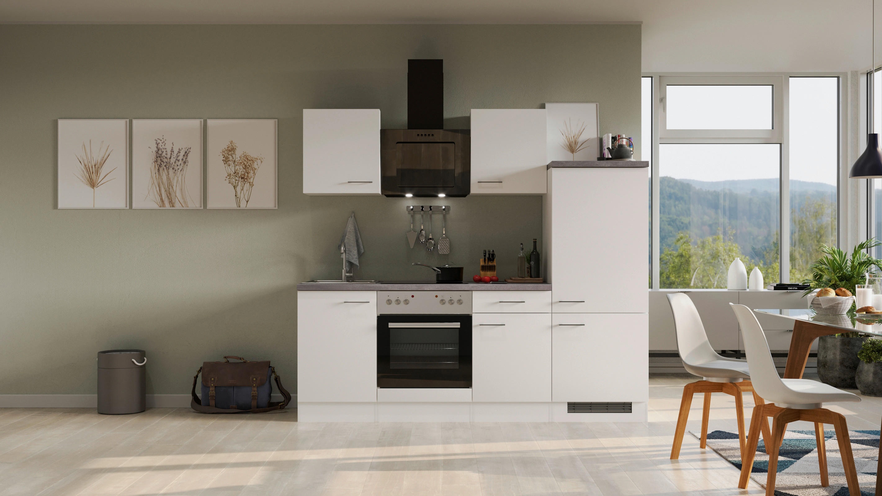 Küchenblock Vita weiß matt B/H/T: ca. 220x200x60 cm Vita - Beton/weiß (220,00/200,00/60,00cm) - Flex-Well