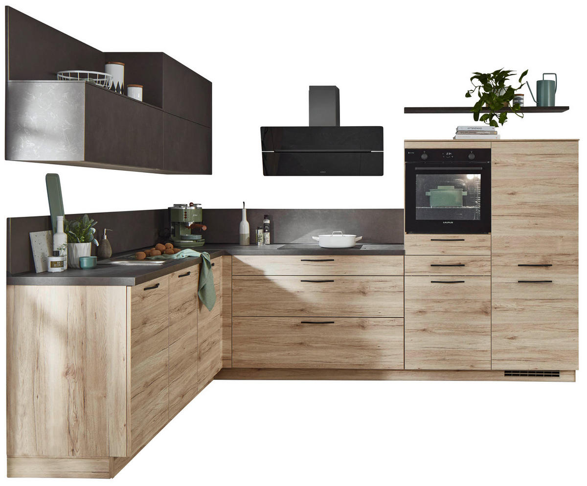 nobilia Winkelküche Riva Eiche San-Remo Nachbildung B/T: ca. 305x245 cm Riva - Eiche/Beton (305,00/245,00cm) - nobilia