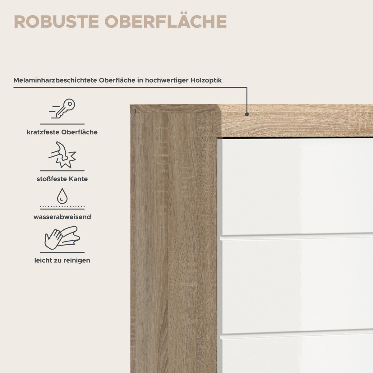Badhängeschrank Lambada Eiche Sonoma Nachbildung weiß Hochglanz B/H/T: ca. 74x79x24 cm Lambada - Eiche/weiß (74,00/79,00/24,00cm) - xonox.home