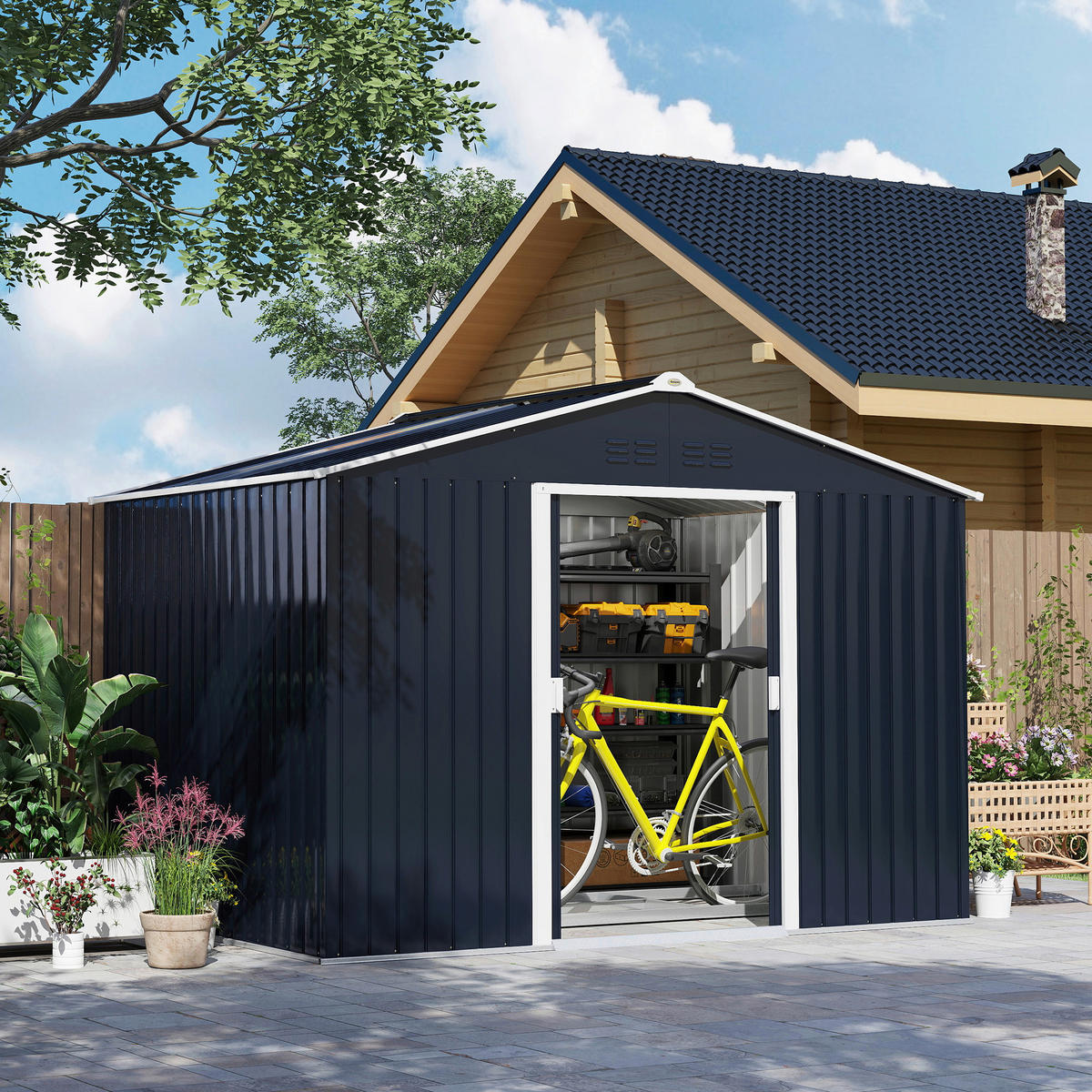 Outsunny Gartenhaus dunkelgrau B/H/L: ca. 195x192x277 cm Gartenhaus - dunkelgrau (277,00/195,00/192,00cm) - Outsunny