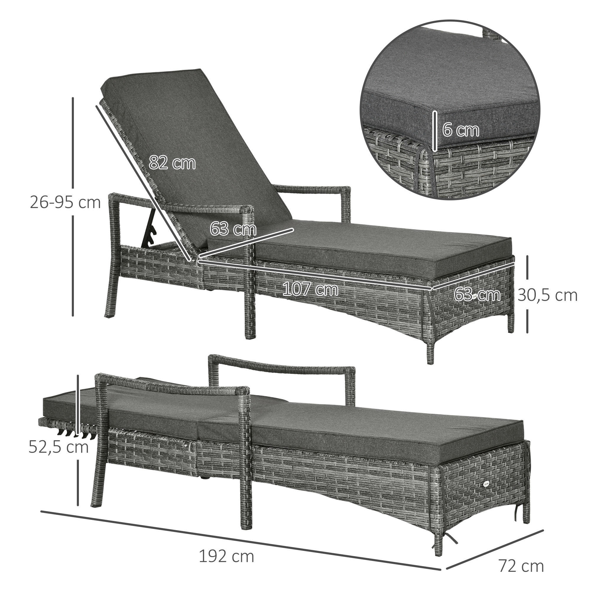 Outsunny Gartenliege grau Polypropylen B/H/L: ca. 62,5x192x52,5 cm Liegestuhl - grau (52,50/62,50/192,00cm) - Outsunny
