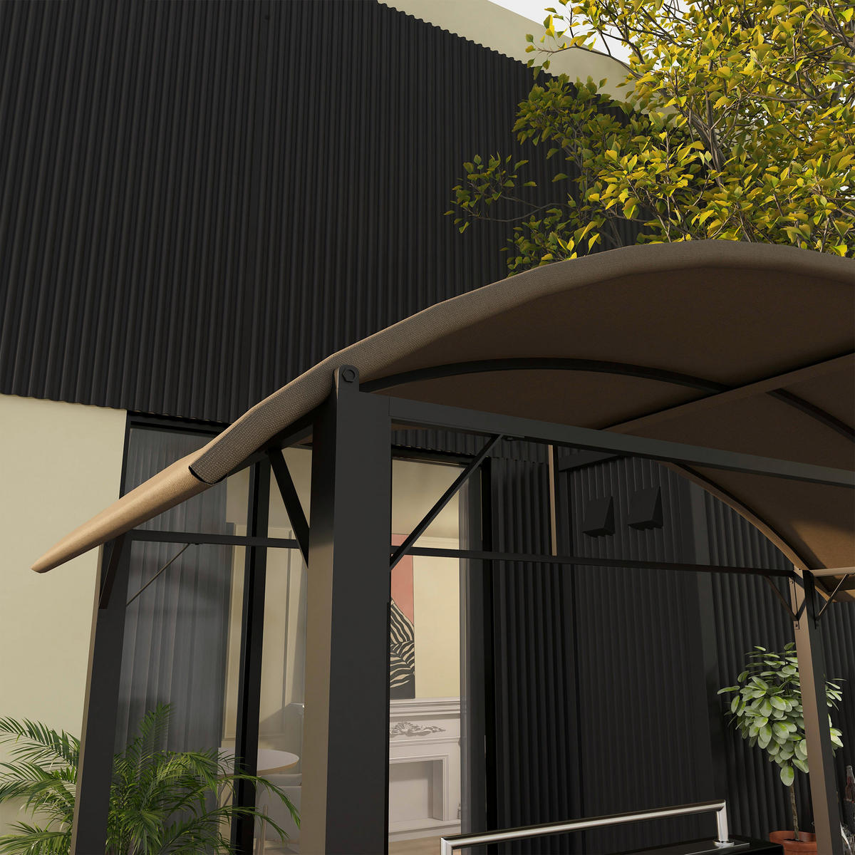 Outsunny Grillpavillon khaki Stahl B/H/L: ca. 110x235x233 cm Grillpavillon - khaki (233,00/110,00/235,00cm) - Outsunny