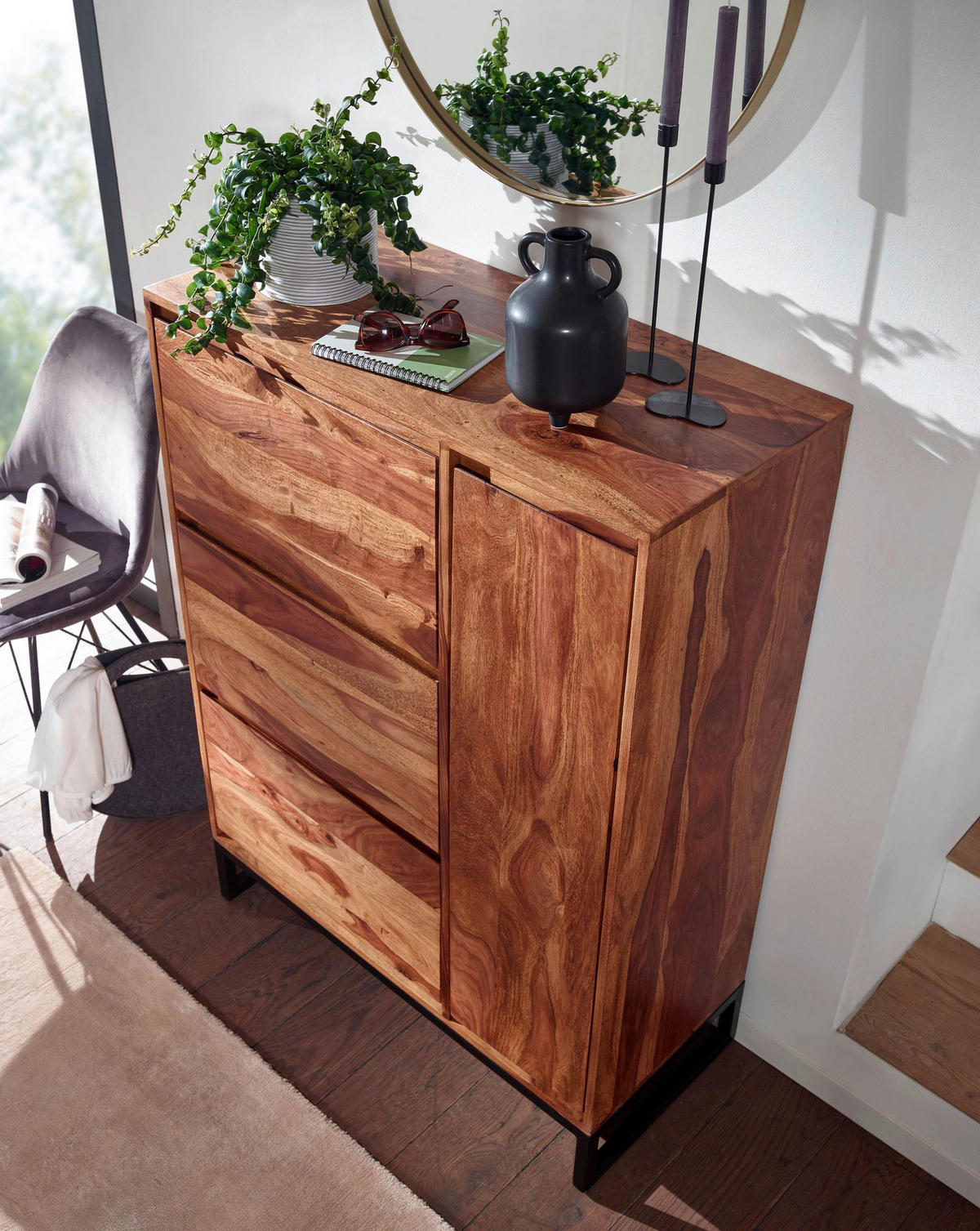 Schuhschrank rosenholz Nachbildung B/H/T: ca. 40x120x88 cm Schuhschrank - rosenholz (40,00/120,00/88,00cm) - Wohnling